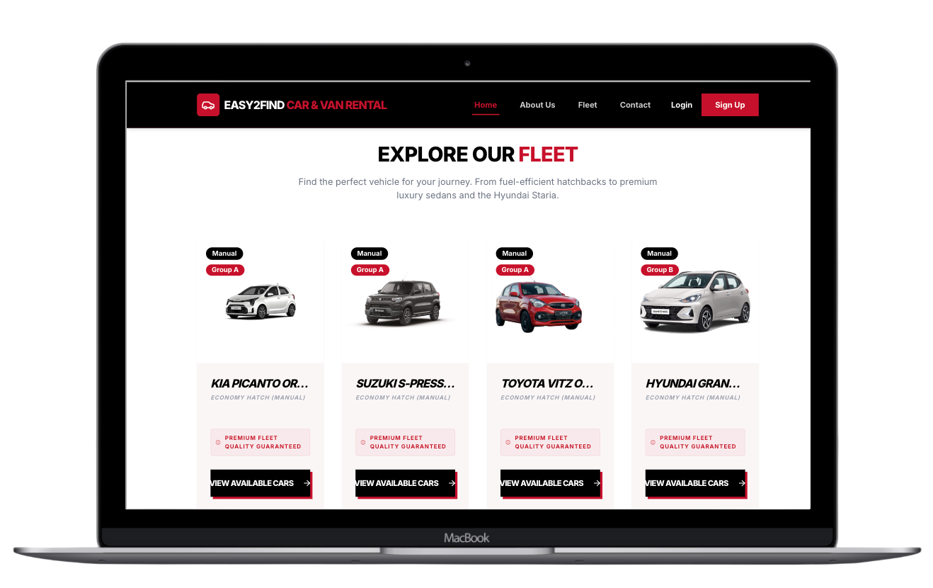 Screenshot of the easy2find rental website