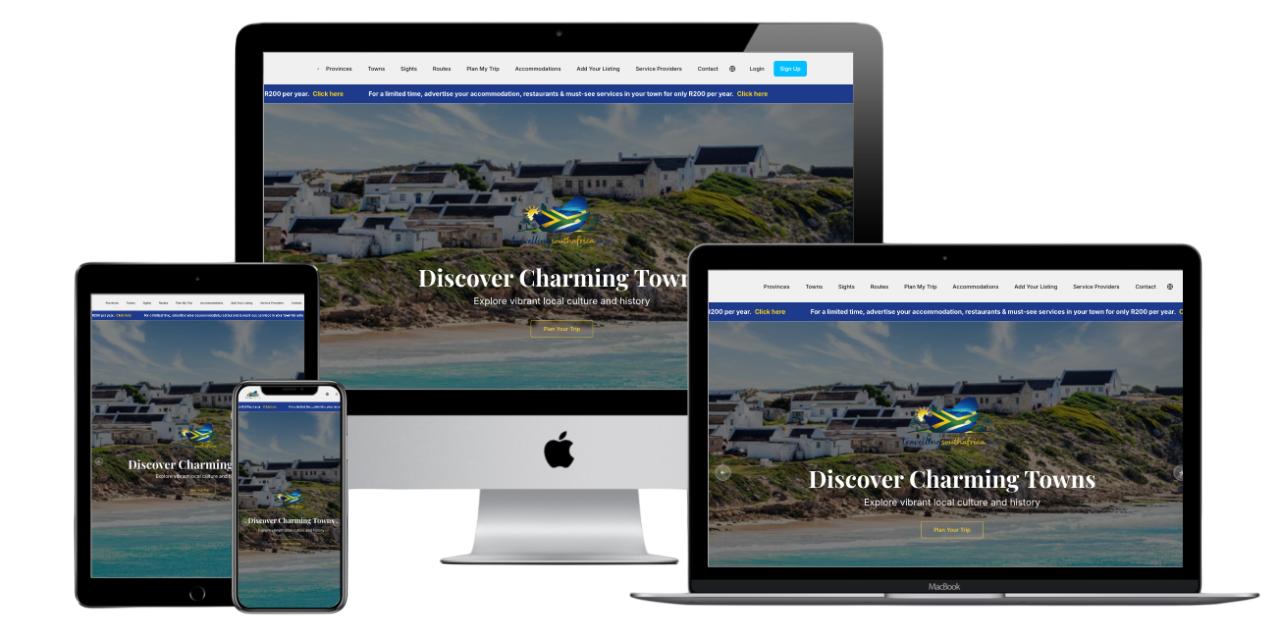 Screenshot of the Travelling South Africa travel and tourism platform.